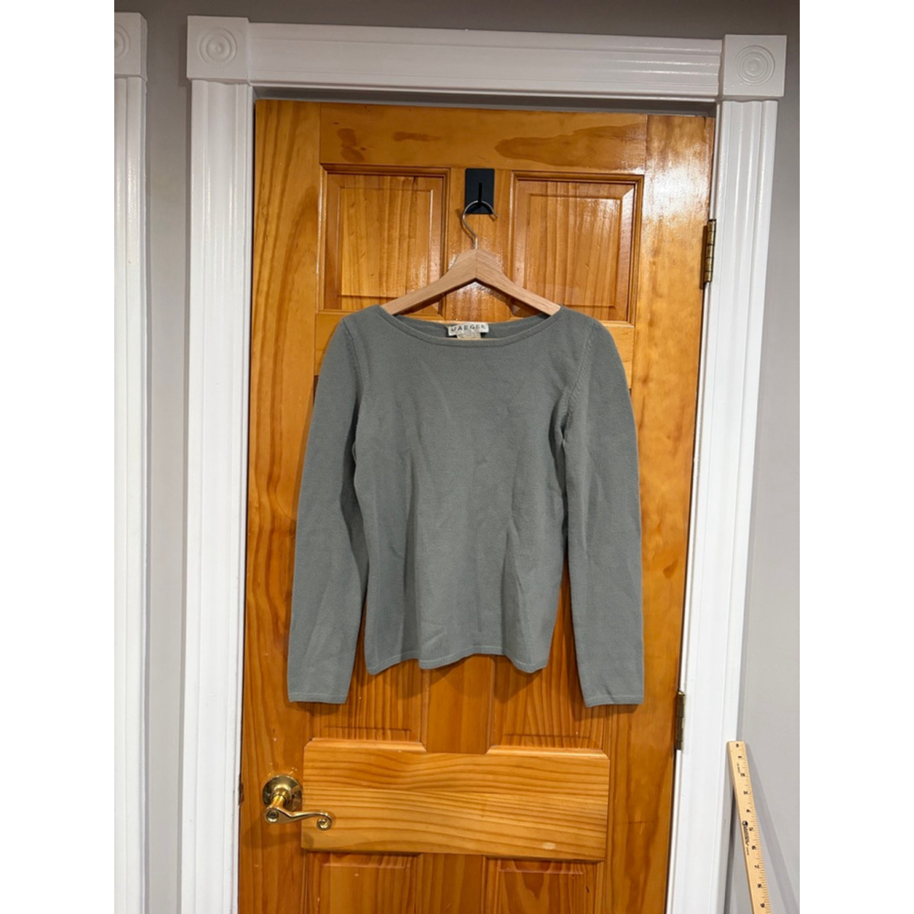 Jaeger Merino Wool Extra Fine Knit Sweater Top Blue Grey Medium UK Minimalist